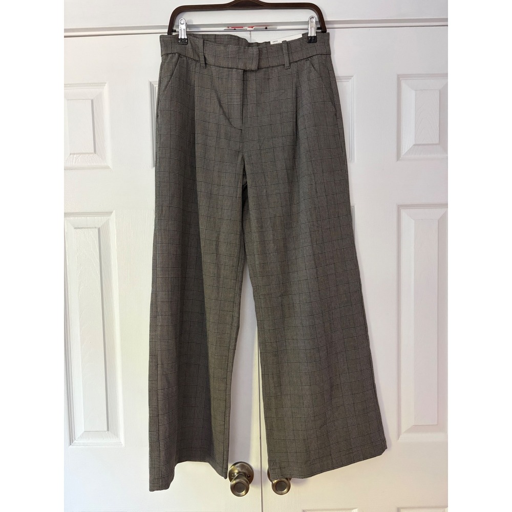 American Eagle Gray Glen Plaid Wide Leg Trouser Pants Size 8 Stretch High Rise